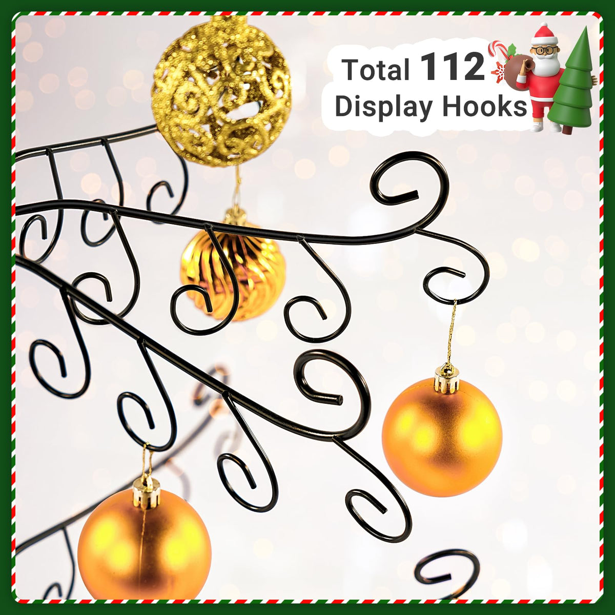 Elyken Ornament Display Stand Tree, Metal Freestanding Rack, 3 FT Black