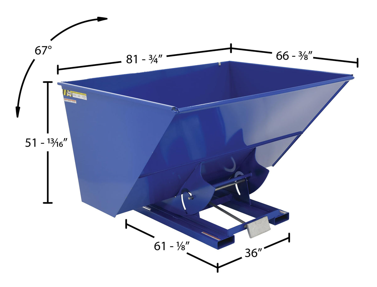 Steel Heavy Duty Self Dumping Hopper 3 Cubic Yard 6000 Lb. Capacity Blue by Vestil – 81.19"W x 51.63"H, Alloy Steel, Blue, Model D-300-HD