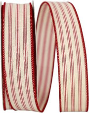 Reliant Ribbon Ticking Linen Stripe Wired Edge Ribbon, 1-1/2 Inch X 20 Yards, Red