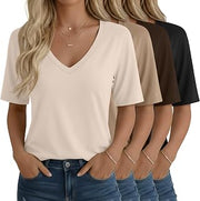 4 Pack Womens Half Sleeve Tops V Neck T Shirts Casual
