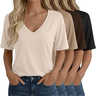 4 Pack Womens Half Sleeve Tops V Neck T Shirts Casual