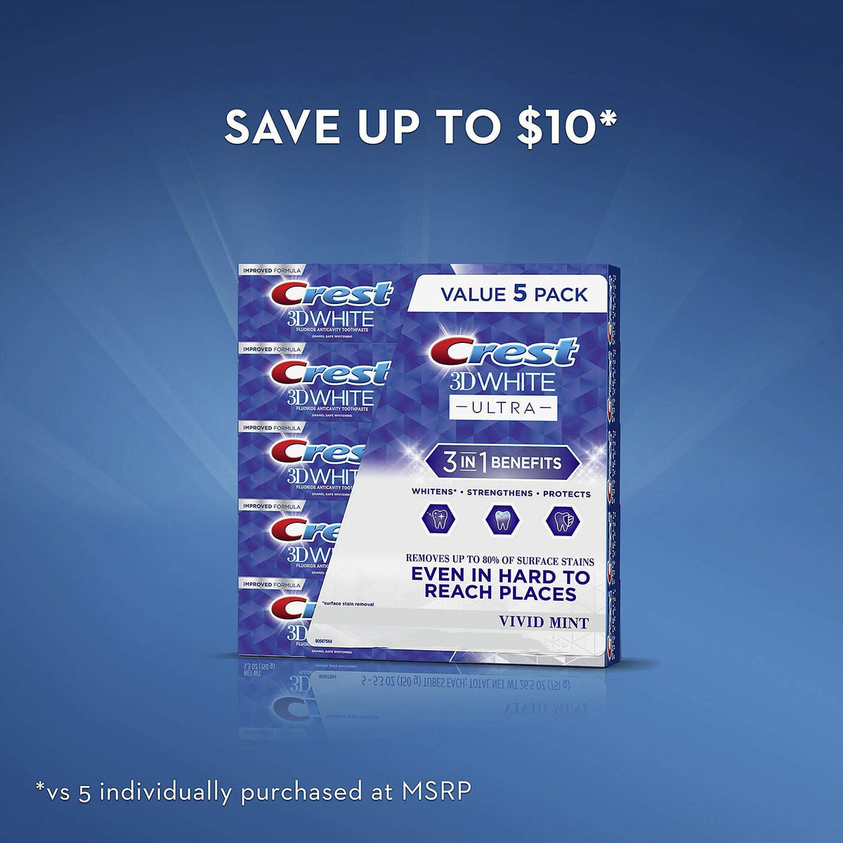 3D White Ultra Whitening Toothpaste by Crest – 5.3 Ounce (Pack of 5), Pack of 5