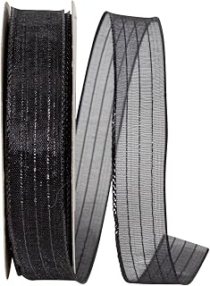 Reliant Ribbon Ribbon - Metallic Organza Stripe, Black, 5/8 Inch, 25 Yards