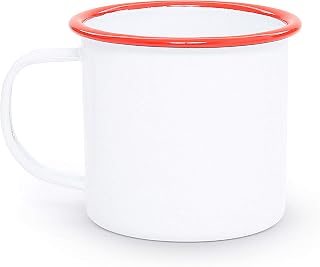 Crow Canyon Home Enamelware Mug, 12 ounce, Vintage White/Red (Single)