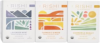 Rishi Tea Lavender Mint, Turmeric Ginger & Chamomile Medley Herbal Tea Bundle - Organic Sachet Tea Bags, Caffeine Free Sleep Friendly Teas - 15 Count (Pack of 3)