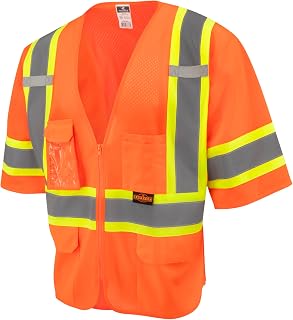 Radians SV232-3 Class 3 Surveyor Safety Vest, Dual Zip, Hi-Vis Orange, XL