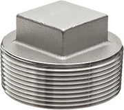 Stainless Steel 304 Cast Pipe Fitting, Square Head Cored Plug, Class 150, 1-1/4" NPT Male