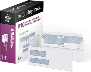 Quality Park Reveal-N-Seal Self Seal Security Tinted #10 Double Window Envelope, 4 1/8" x 9 1/2", White, 500/Box (1014438)