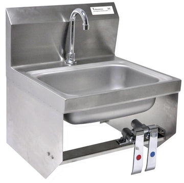 BK Resources NSF Commercial Wall Mounted Hand Sink – Stainless Steel, 14x10 Bowl with Faucet, Model BKHS-D-1410-1-BKK-PG