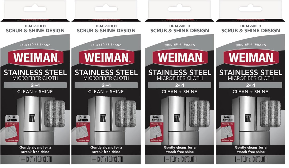 Microfiber Cloth for Stainless Steel by Weiman – 13.8 x 13.8 inches (Pack of 4), Microfiber, Grey, Pack of 4, Model 504DPK2