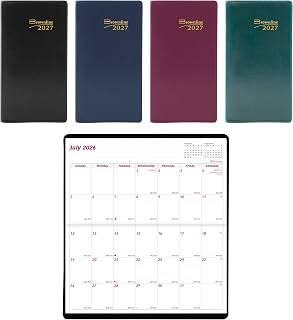 Blueline Brownline® Essential Monthly Pocket Planner, 18 Months, July 2026 to December 2027, Stitched Binding, 6.5" x 3.5", Assorted Colors (CA12.AST)
