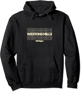 Vintage Westons Mills, New York Repeating Text Pullover Hoodie