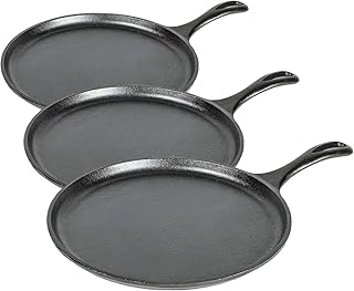 Round Seasoned Cast Iron Griddle by Lodge – 10.5 Inch (Pack of 3), 4.5 pounds, Cast Iron, Negro, Pack of 3