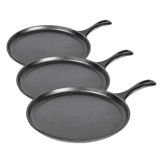 Round Seasoned Cast Iron Griddle by Lodge – 10.5 Inch (Pack of 3), 4.5 pounds, Cast Iron, Negro, Pack of 3