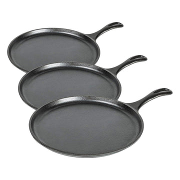 Round Seasoned Cast Iron Griddle by Lodge – 10.5 Inch (Pack of 3), 4.5 pounds, Cast Iron, Negro, Pack of 3