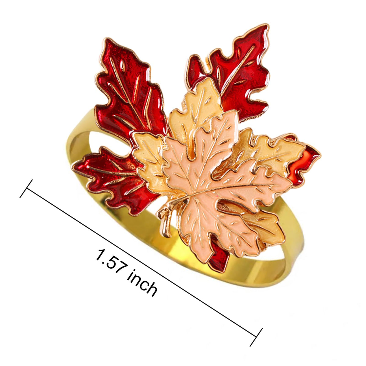 Emivery Maple Leaf Napkin Rings, Metal, Set of 6, Red and Yellow