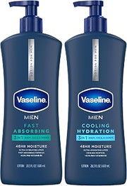 Vaseline 3-in-1 Lotion for Men Variety 2-Pack (Cooling Hydration + Fast Absorbing) – Face, Hands, & Body Lotion for Extremely Dry Skin, 20.3 Oz Ea