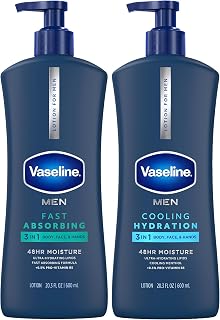 Vaseline 3-in-1 Lotion for Men Variety 2-Pack (Cooling Hydration + Fast Absorbing) – Face, Hands, & Body Lotion for Extremely Dry Skin, 20.3 Oz Ea