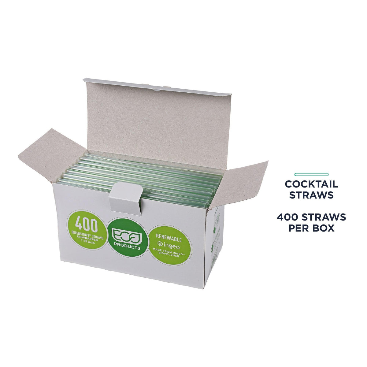ECO PRODUCTS Bulk / 9600 / 7.75" Clear W/Stripe Straws