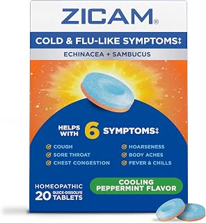 Zicam Cold & Flu-Like Symptoms, Cooling Peppermint Flavor, 20 Tablets | Homeopathic, With Echinacea and Sambucus, Zinc, Helps with Cold Symptoms