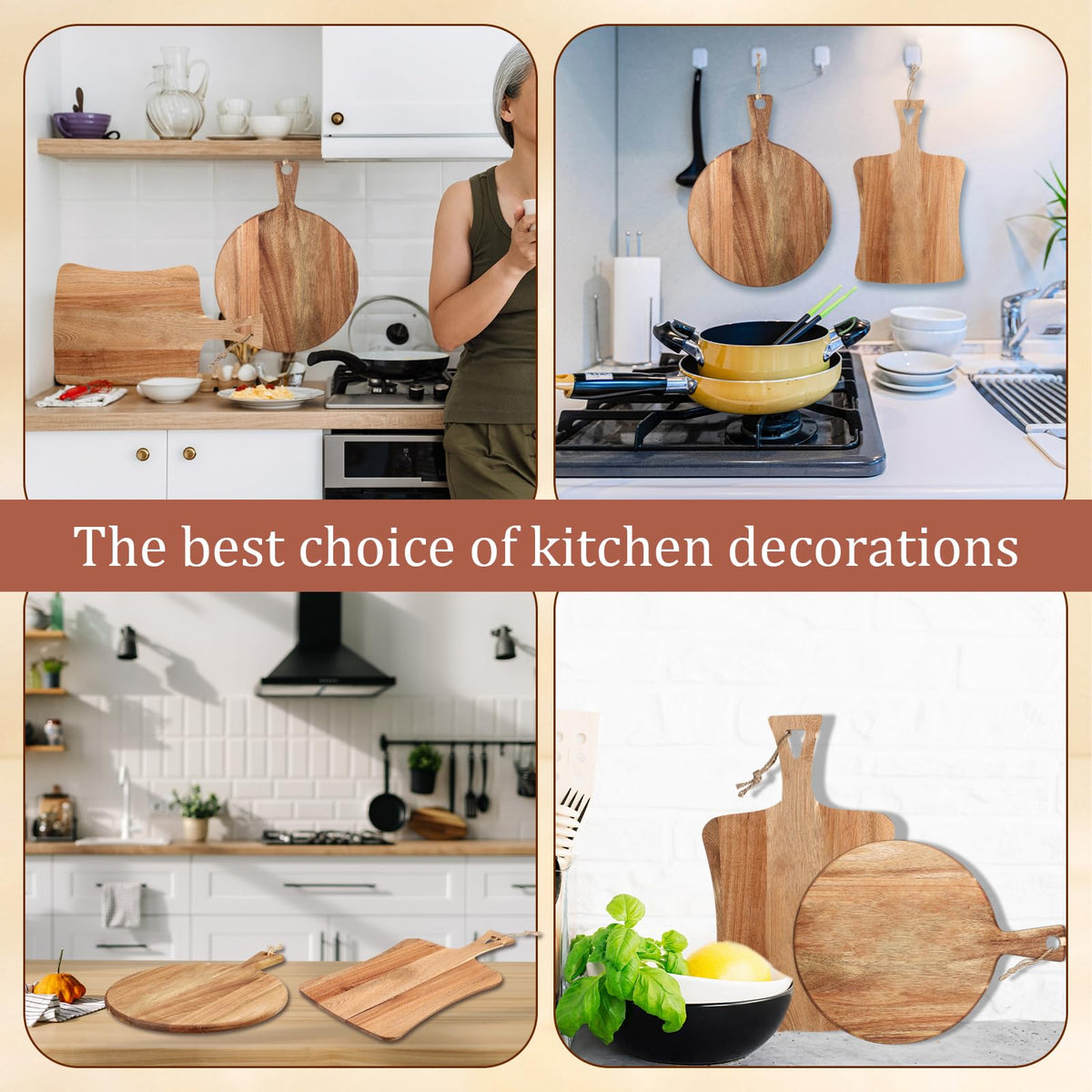 Hsei Acacia Wood Cutting Boards, 2 Pack with Handles, Round and Rectangular
