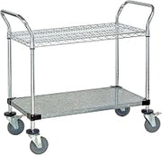 Quantum Storage Systems WRC-2448-2CG 2-Tier Wire Utility Cart, 1 Wire and 1 Solid Shelf, Chrome Finish, 24" Width x 48" Length x 37-1/2" Height