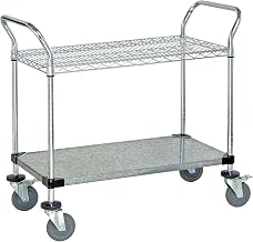 Quantum Storage Systems WRC-2448-2CG 2-Tier Wire Utility Cart, 1 Wire and 1 Solid Shelf, Chrome Finish, 24" Width x 48" Length x 37-1/2" Height