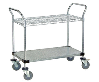 2-Tier Wire Utility Cart by QUANTUM STORAGE SYSTEMS – 48"W x 18"D x 37-1/2"H, Carbon Steel, Chrome, Model WRC-1848-2CG