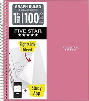 Five Star Spiral Notebook + Study App, 1 Subject, Graph Ruled Paper, 8-1/2" x 11", 100 Sheets, Prom Pink (620000R)