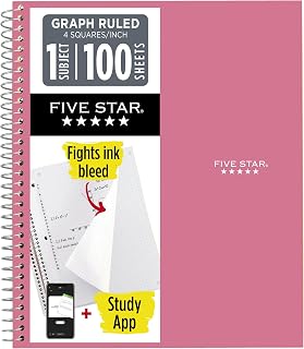 Five Star Spiral Notebook + Study App, 1 Subject, Graph Ruled Paper, 8-1/2" x 11", 100 Sheets, Prom Pink (620000R)