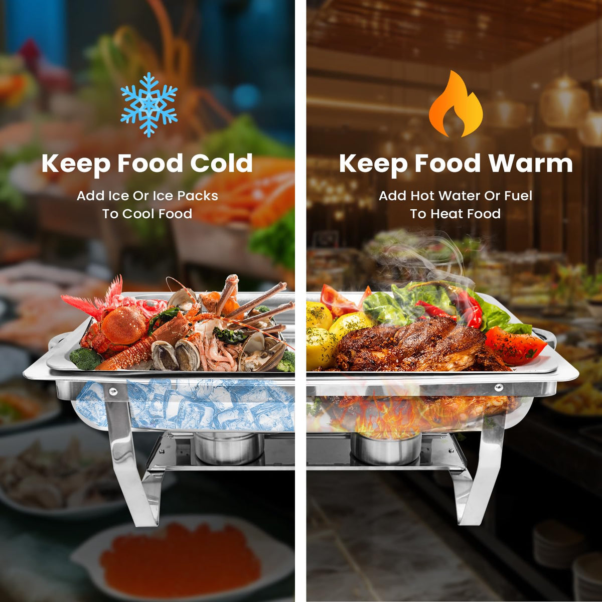 Powerfuel Chafing Dishes, 11 Quart Rectangular Stainless Steel, 4 Pack Silver
