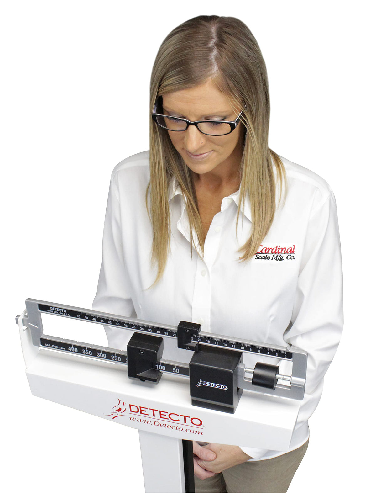 Mechanical Physician Beam Scale with Height Rod by Detecto – 55 inches, Powder Coated Steel, White