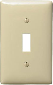 Hubbell NPJ1I 1-Gang Toggle Switch Wall Plate, Unbreakable Nylon, Mid-Size, Ivory