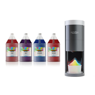 Snow Cone and Shaved Ice Machine Featuring Blade Adjustment Knob Bundled with Hawaiian Shaved Ice Syrup Gallon 4-Pack – 2 ounces, Model S777