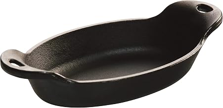 Lodge HMSOV Heat Enhanced and Seasoned Cast Iron Oval Mini Server, 9-Ounce, Black