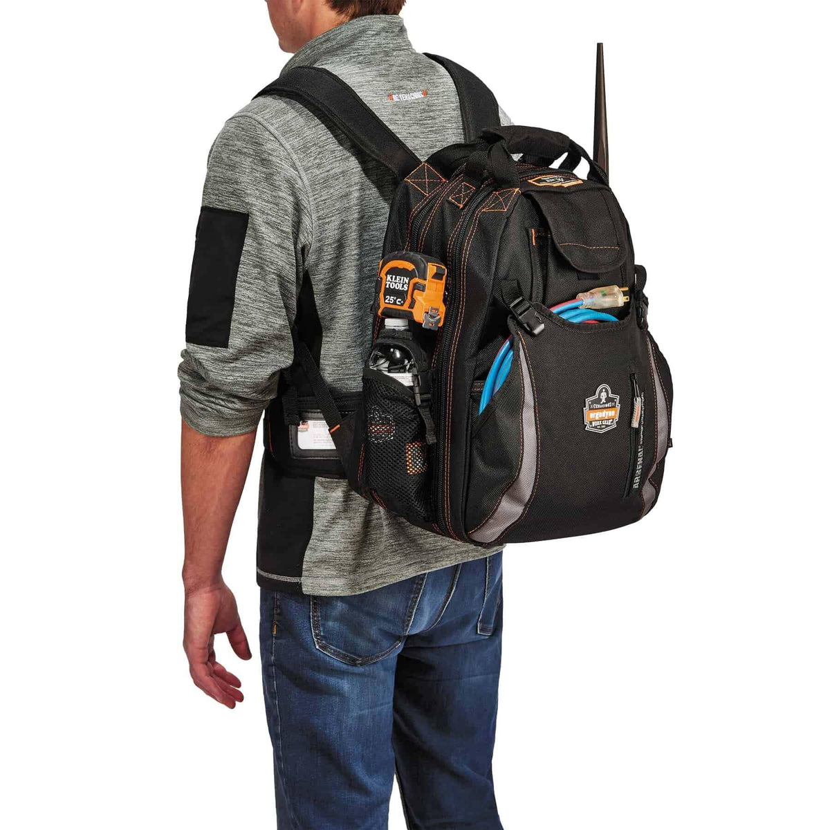 Arsenal 5843 Tool Backpack Dual Compartments by Ergodyne – Standard, Polyester, Black, Model 13743