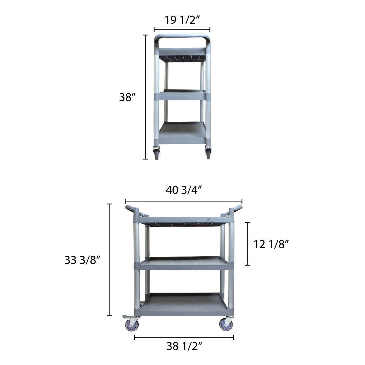 Thunder Group Bus Cart 40-1/2" X 19-3/4" X 37-7/8" 176 Lb. Load Capacity by Excellant – 40 1/2 X 19 3/4 X 37 7/8 Inch, Plastic, Grey, Model PLBC4019G