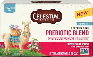 Celestial Seasonings Hibiscus Punch Prebiotic Blend Wellness Tea, Caffeine Free Herbal Tea for Gut Health & Digestive Support, 16 Tea Bags
