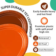 Bonsiny Oval Plastic Plates, 10x12 Inch, Orange and Brown, 50 Count