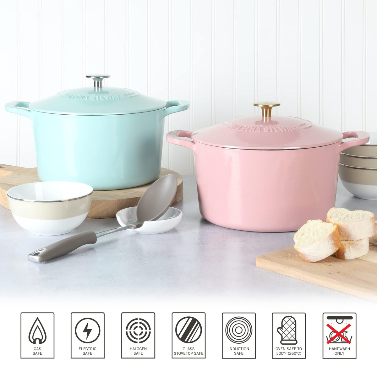 Martha Stewart Gatwick Enameled Cast Iron Dutch Oven, 7 Quart Capacity, Martha Blue