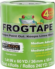FrogTape Multi-Surface Painter's Tape with PAINTBLOCK, 2 in Wide (1.41 in x 60 yd), Quick Stick Medium Adhesion, Premium Green Painters Tape Removes Clean, 4 Rolls (240660)