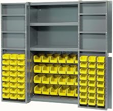 Global Industrial Deep Door Bin Cabinet, Includes 72 Yellow Plastic Bins