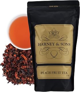 Harney & Sons Peach Fruit Herbal Tea, Loose Leaf, 16 oz | Caffeine-free herbal fruit tea with peach, rosehips, hibiscus, apple, and orange peel.