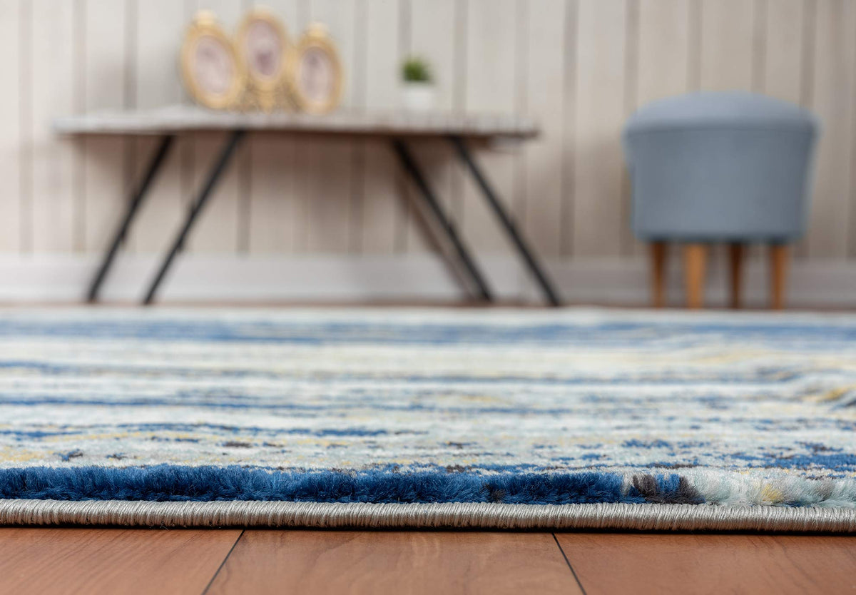 Rugs Blue & Yellow Painted Pattern Area Rug w/Bold Design Rugs Modern 4' x 6' Accent Rug by Abani – 2' x 3' (Rectangular), Polypropylene, Blue/Yellow, Model LAG110