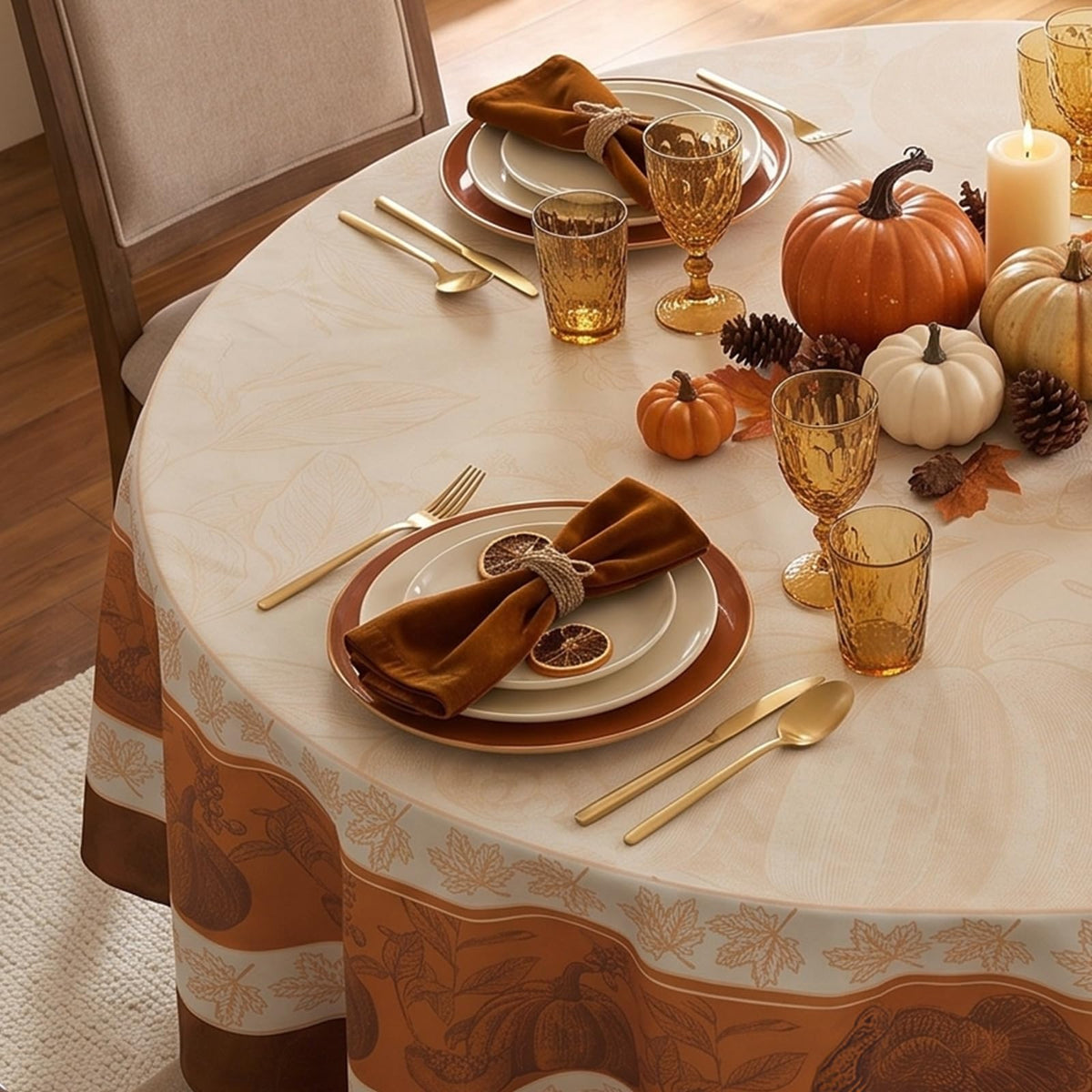 Romanstile Round Tablecloth, 70 Inch Diameter, Linepumpkin
