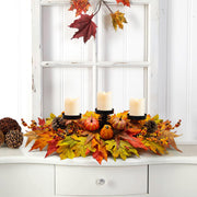 Sunnypack Harvest Candle Holder, 27.5 Inch Triple Pillar Stand, Pumpkin and Gourd Design