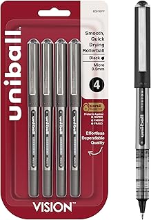 Uni-Ball uniball Vision Rollerball Pens, Micro Point (0.5mm), Black, 4 Pack