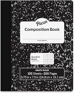 Pacon Composition Book, Black Marble, 1/5" Quadrille Ruled, 9-3/4" x 7-1/2", 100 Sheets (PMMK37103)