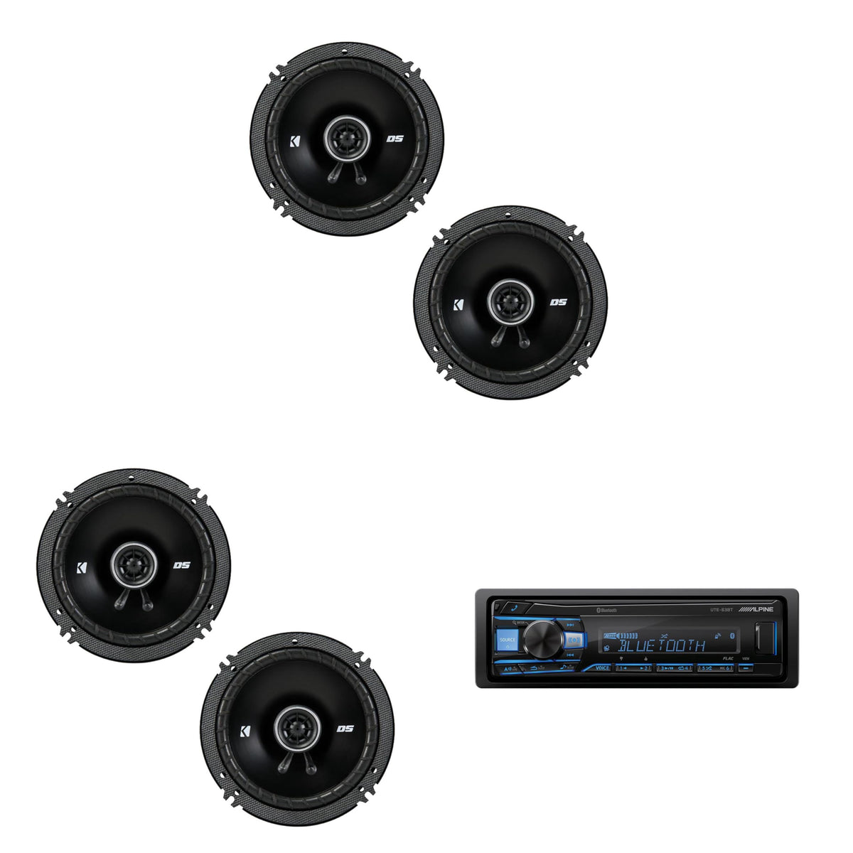 UTE-63BT Bluetooth Receiver & (2 Pair) Kicker DSC 6.5" Speakers by Alpine – Model AlpineBDL260609-127