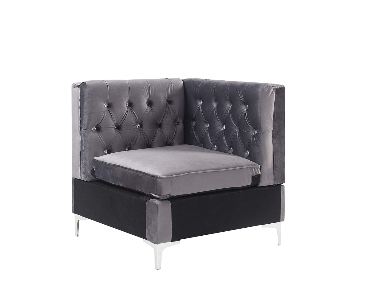 Jaszira Modular - Wedge in Gray Velvet by Acme – Wood, Gray Velvet, Model 57374